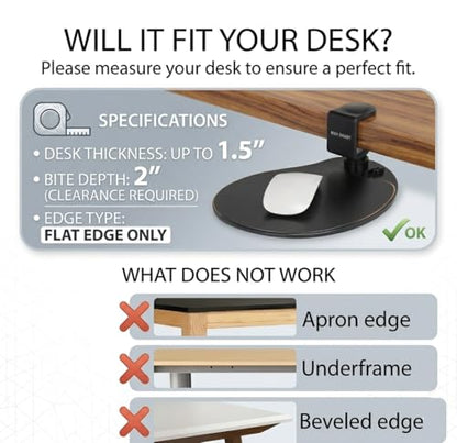 MAX SMART Clamp on Mouse Platform, Clip on Mouse Pad, Rotating 360, Easy Slide Out Tray, Suitable Up to for 1.5" Thickness Desk, for Home, Office to Save Space (Black)