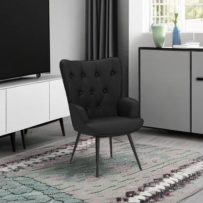 Furniliving Velvet Accent Chair Modern Upholstered Side Armchair with Tapered Legs Tufted Button Wingback Sofa Chairs Tall Back Reading for Living Room Bedroom Waiting Room, Black - color: Black, size: Set of 1