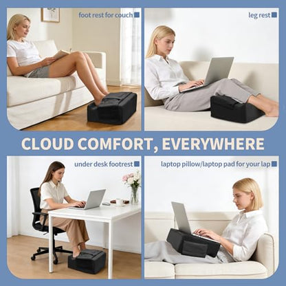 Under Desk Footrest with Rocking Base & Warming Cover, Black Velvet | Washable velvet cover | 15° tilt + rocking base | 2 heights: 6.1"/7.3" | Non-slip | Office, gaming, home - color: Black, size: 12.6" L x 15" W x 7.3"