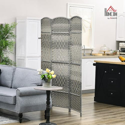 HOMCOM 3 Panel Room Divider 6 Ft Privacy Screen Hand-Woven Mixed Gray | Folding PP Wall Partition, Pine Wood Frame, Freestanding Room Separator, Bedroom Home Office, No Assembly - color: Mixed Gray, size: 3 Panel