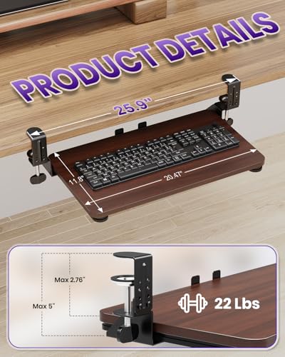 Ergonomic Mouse & Keyboard Tray Under Desk, 20x11.8In Board, Walnut - color: Walnut, size: Small