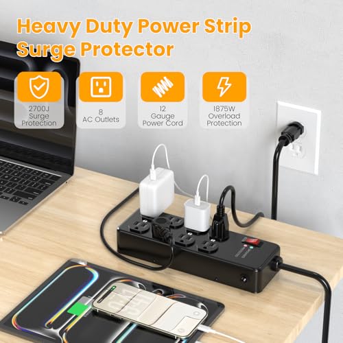 HEZI Magnetic Heavy Duty Power Strip,12 Gauge 6FT Extension Cord,Black - size: 6 FT