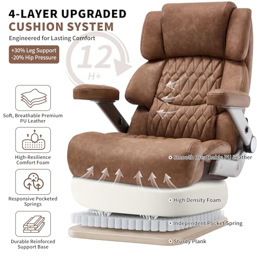 700lbs Big and Tall Office Chair, Large Heavy Duty Computer Desk Chair - color: Gold Brown