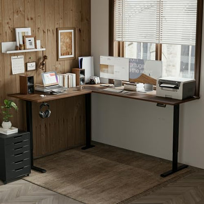 Agilestic 76 x 61 Inch L Shaped Electric Standing Desk, Dark Walnut - color: Dark Walnut, size: 75x61 Inch