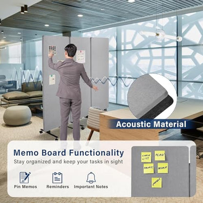 3-Panel Portable Office Partition,Mobile Acoustic Wall Divider with Wheels - color: Light Gray, size: 3 Panel-72"Wide