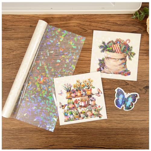BOPP Holographic Precoated Film 8.66 x 196.85 inch–Clear Waterproof & Scratch-Proof Thermal Laminating Film Roll Compatible with Laminators for DIY Paper Crafts,Photo Protection,Stickers,Card Making - color: Clear Glass Shattered