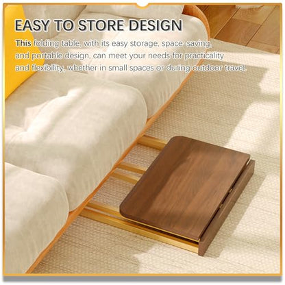 4NM 23.6" Mobile Small Folding Desk, Foldable Rolling Computer Home Office Desk, Study Writing Table for Small Space Saving Bedroom, with Wheels - Brown and Gold - color: Brown and Golden, size: 23.6"W x 15.7"D