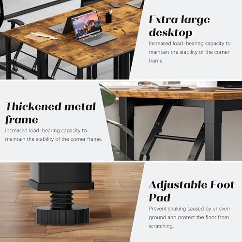 Need Office Computer Desk 35.8 Inch Sturdy Folding Laptop Table Retro | Black Frame Writing Gaming Work Table/Foldable Home Office Desk/Sewing Table, No Assembly Required - color: Rustic Brown & Black Frame, size: 35.8inch
