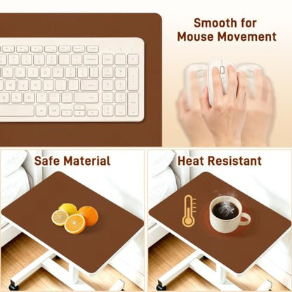 PU Leather Desk Protector/Nightstand Mat, 23.6X15.7 in Brown - color: Brown, size: 23.6" x 15.7"