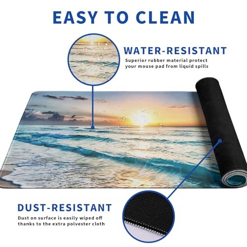 Sunrise Beach Mouse Pad Abstract Sea Mouse Pad 31.5x11.8 Inch Japanese Texture Non-Slip Rubber Base Large Mousepad Stitched Edges Keyboard Mouse Mat Desk Pad for Office and Home - color: Sunrise Beach