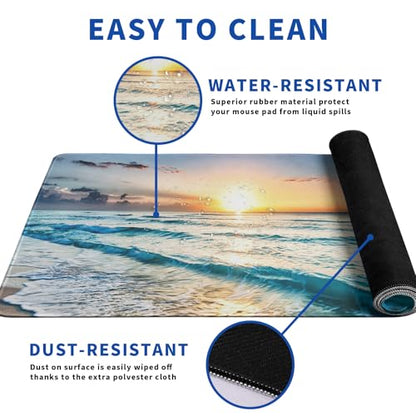 Sunrise Beach Mouse Pad Abstract Sea Mouse Pad 31.5x11.8 Inch Japanese Texture Non-Slip Rubber Base Large Mousepad Stitched Edges Keyboard Mouse Mat Desk Pad for Office and Home - color: Sunrise Beach
