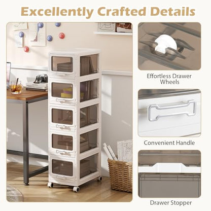 Giantex 5-Tier Rolling Storage Cart, Utility Cart with 5 Drawers & Lockable Wheels for School Art Craft Supplies, Plastic Organizer and Storage for Kitchen, Bedroom and Home Office - size: 5-Tier