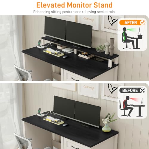 Vabches 47" Farmhouse Executive Desk with 4 Drawers and LED Lights, Black - color: Black, size: 4 Drawers & Monitor Stand