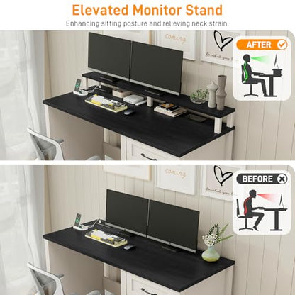 Vabches 47" Farmhouse Executive Desk with 4 Drawers and LED Lights, Black - color: Black, size: 4 Drawers & Monitor Stand