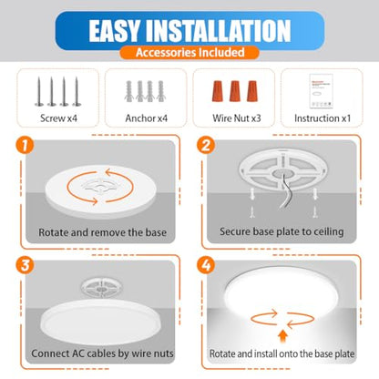 Allsmartlife LED Flush Mount Ceiling Light Fixture 1 Pack, 15.8 inch 32W 4320lm Flat Ceiling Light, 3000K/4000K/6500K, Round Ceiling Light Fixture for Bedroom, Living Room, Kitchen - color: White, size: 15.8inch 1-Pack