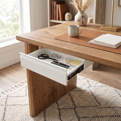 Under Desk Drawer Organizer Metal, Sliding Pull-Out Storage Tray, Hidden Mount, White, Large Capacity for Keyboard Mouse Office Supplies, Smooth Silent Rail, Easy Install
