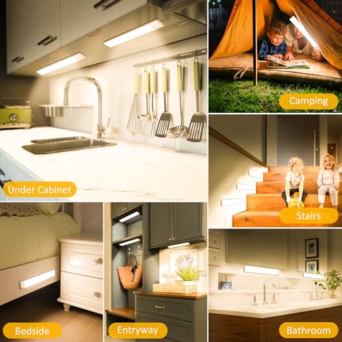 11.8 inch Motion Sensor Under Cabinet Light, 5-Pack, Warm White | Dimmable, Rechargeable, Magnetic Closet Light, Wireless Under Counter Lighting, USB Cable Included - color: Warm White, size: 11.8 inch