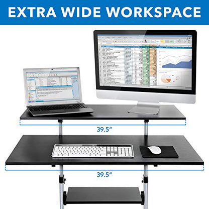 Mount-It! Mobile Standing Desk | Height Adjustable Rolling Desk with 40 Wide Table Tops | Multi-Purpose Rolling Presentation Cart with Four Platforms | (MI-7970) - color: Grey