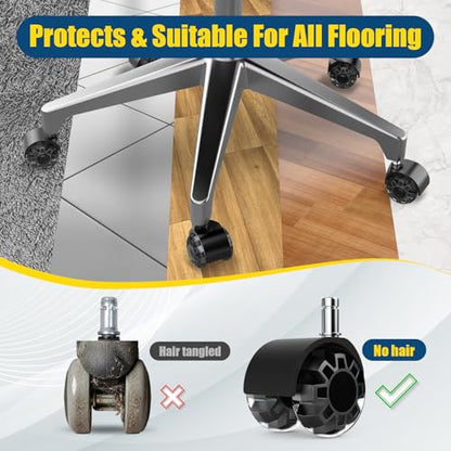 Minewill 2" Office Chair Wheels - Protection for Hardwood Floors and Carpet | Heavy Duty 2000 LBS, 360° Silent Smooth, Standard Stem 7/16″* 7/8″(11mm*22mm),Office Furniture Casters Set of 5(Black) - color: Black
