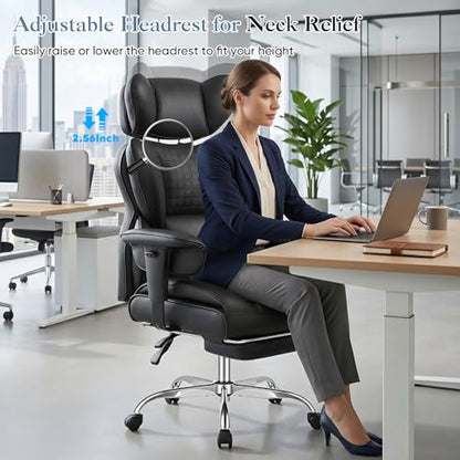 DUMOS Big and Tall Home Office Desk Chair, Executive Chair with Footrest - color: Black, size: Adjustable Armrest