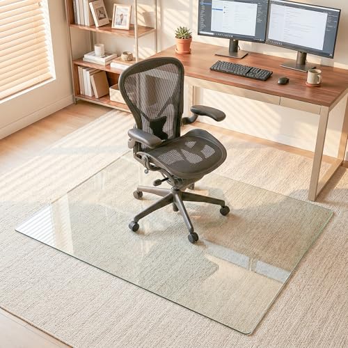 30"x55" Tempered Glass Office Chair Mat for Carpet & Hardwood Floor | 1/5" Thick Clear Floor Protector Desk Chair Mat with Rounded and Polished Edges, Resist Scratching, Cracking, Curling - size: 30"x55"