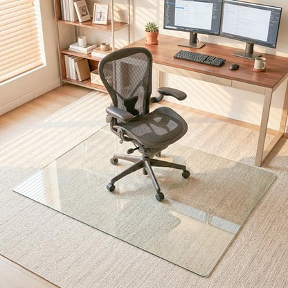 30"x55" Tempered Glass Office Chair Mat for Carpet & Hardwood Floor | 1/5" Thick Clear Floor Protector Desk Chair Mat with Rounded and Polished Edges, Resist Scratching, Cracking, Curling - size: 30"x55"