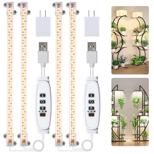Hywyimlait Two Strip Growing Lamp for Indoor Plants, 3500K Full Spectrum LED Grow Light Strips with Auto ON/Off 3/9/12H Timer & 10 Dimmable Levels for Green House Succulent (2 Headx2 Pack) - color: 3500K Warm, size: 13Inch 2 Strip 2 Pack