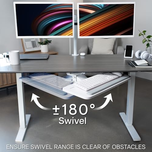 VIVO Adjustable 25 x 10 inch Computer Keyboard and Mouse Platform Tray Ergonomic Under Table Desk Mount Drawer Underdesk Shelf, White, MOUNT-KB03W - color: White