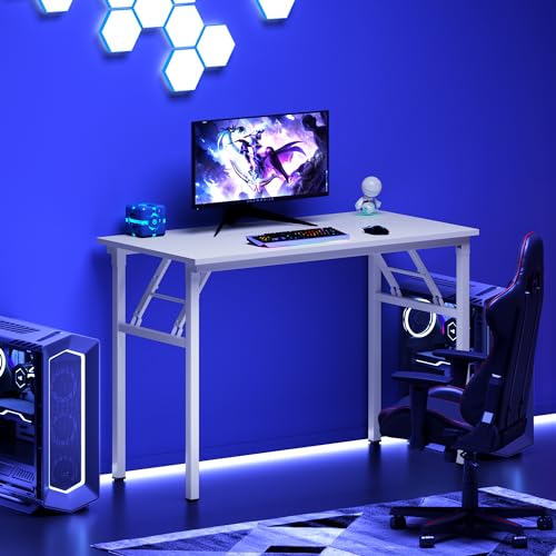 DlandHome 31.5 Inch Small Folding Computer Desk for Home Office, White - color: White + White, size: 31.5 Inches