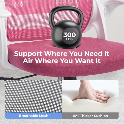 amseatec Mesh Office Chair, Ergonomic Home Office Chair with Flip-Up Arms - color: Pink, size: Oversized