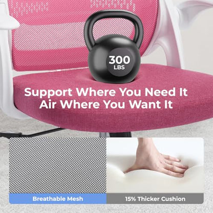 amseatec Mesh Office Chair, Ergonomic Home Office Chair with Flip-Up Arms - color: Pink, size: Oversized
