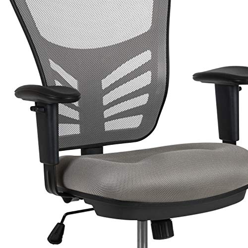 EMMA + OLIVER Mid-Back Black Mesh Drafting Chair | Black Frame, Ergonomic, Height Adjustable, 360° Swivel - color: Light Gray Mesh/Black Frame