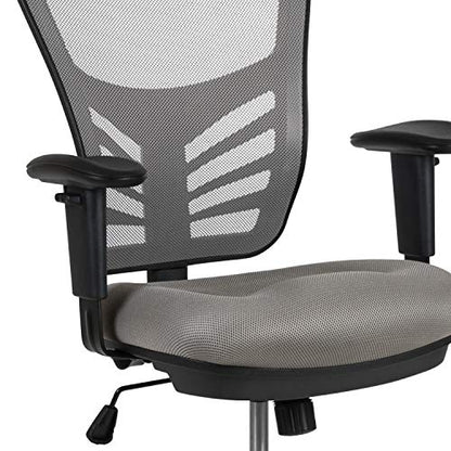 EMMA + OLIVER Mid-Back Black Mesh Drafting Chair | Black Frame, Ergonomic, Height Adjustable, 360° Swivel - color: Light Gray Mesh/Black Frame