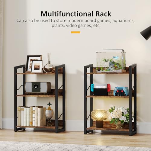Hosfais 3-Tier Small Bookshelf Bookcase with Edge Protection - color: Rustic Brown, size: 3-tier