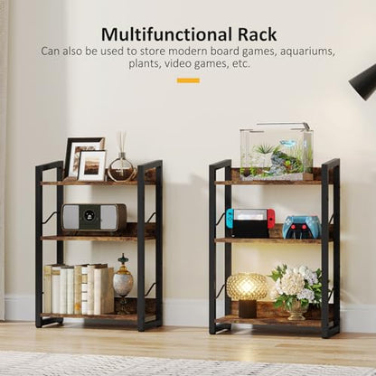 Hosfais 3-Tier Small Bookshelf Bookcase with Edge Protection - color: Rustic Brown, size: 3-tier