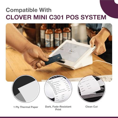 Thermal Paper Rolls for Clover Mini C200,C300,C301, C302,C305-50 Rolls - size: 50 Rolls, style: Clover Mini