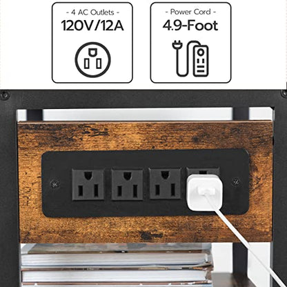 HOOBRO Industrial Printer Stand with Charging Station, 3-Tier Printer Table, Rolling Printer Cart with Adjustable Shelf and Hook, Rustic Brown and Black BF28UPS01 - color: Rustic Brown + Black
