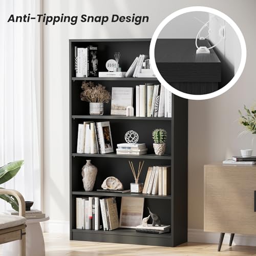 Farini 60 Inch Tall Bookcase,5 Shelf Bookshelves,Adjustable Bookshelf for Home Office,Grey - color: Grey, size: 5 shelf