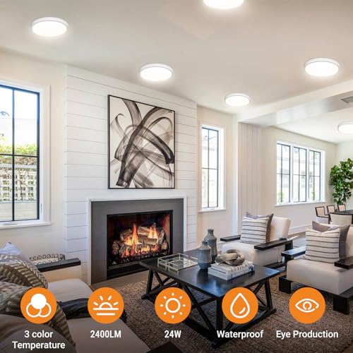 slochi 3Pack LED Flush Mount Ceiling Light Fixture, 9 Inch Light Fixture, 3000K-4000K-6500K Round Flat Bedroom Lights, Closet Round Surface for Bathroom Laundry Bedroom Hallway - color: White, size: 9Inch-3Pack