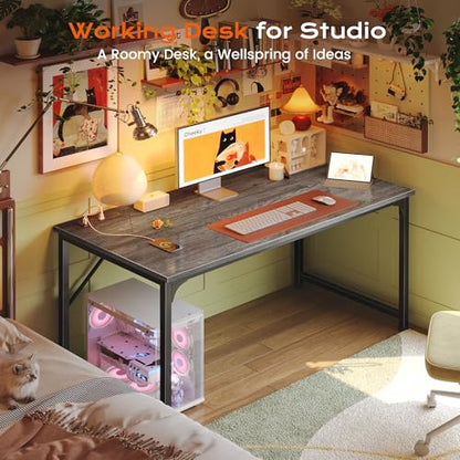 PRAISUN 47 X 24 Inch Deeper Desk with Power Outlets - color: Grey, size: 47.2*23.6 inch