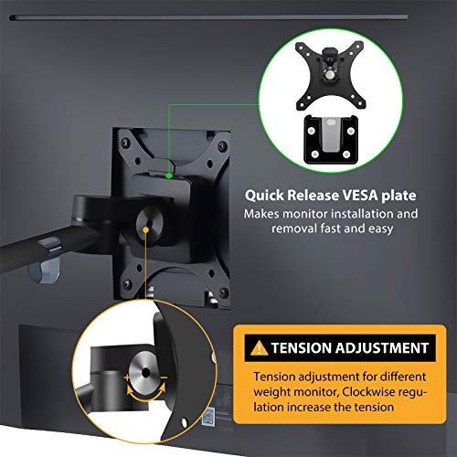 Viozon Monitor and Laptop Mount, 2-in-1 Adjustable Dual Arm Desk Mounts Single Desk Arm Stand/Holder for 17 to 32 Inch LCD Computer Screens, Extra Tray Fits 12 to 17 inch Laptops (Black) - color: Black