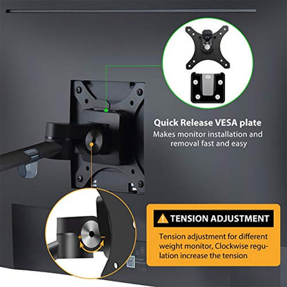Viozon Monitor and Laptop Mount, 2-in-1 Adjustable Dual Arm Desk Mounts Single Desk Arm Stand/Holder for 17 to 32 Inch LCD Computer Screens, Extra Tray Fits 12 to 17 inch Laptops (Black) - color: Black