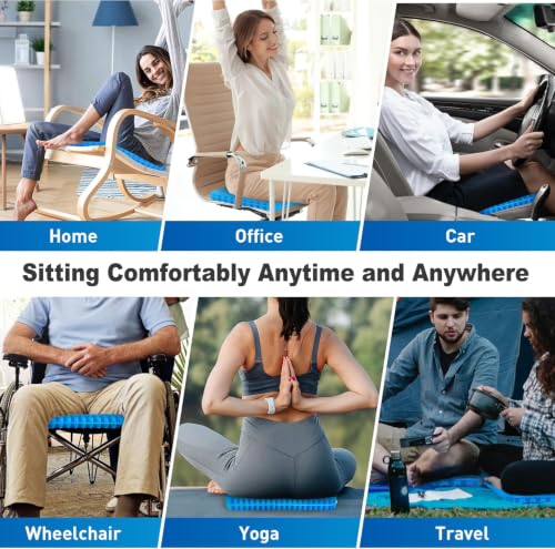 Gel Seat Cushion for Long Sitting, Double Thick, Pressure Relief | Cooling, Soft&Breathable | Sciatica, Hip&Coccyx Pain Relief | Gel Cushion for Office Chair, Home Car, Wheelchair | Anti-Slip - color: Blue