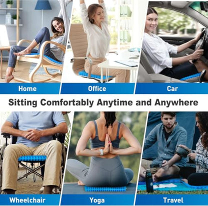 Gel Seat Cushion for Long Sitting, Double Thick, Pressure Relief | Cooling, Soft&Breathable | Sciatica, Hip&Coccyx Pain Relief | Gel Cushion for Office Chair, Home Car, Wheelchair | Anti-Slip - color: Blue