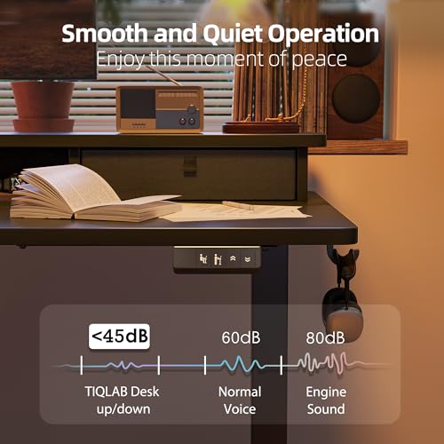 TIQLAB Standing Desk with Two Drawers, Stand Up Standing Desk Adjustable Height, Electric Sit Stand Table with Storage Shelf and Splice Board, 48 * 24 inch, Black - color: Black, size: 47*24 inch without keyboard tray