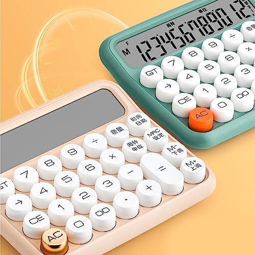 Large LCD Display Calculator, Big Button 12 Digit Mechanical Desktop Calculator with Anti Slip Bottom Pad, Removable Keycaps, Auto Shutdown Function for Office (Milk Tea Color)