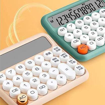 Large LCD Display Calculator, Big Button 12 Digit Mechanical Desktop Calculator with Anti Slip Bottom Pad, Removable Keycaps, Auto Shutdown Function for Office (Milk Tea Color)