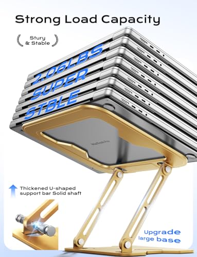 JCZT Adjustable Laptop Stand for Desk, Metal Foldable Laptop Riser, Gold | Ergonomic Portable Laptop Stand, Ventilated Cooling Computer Notebook Holder for MacBook Air Pro, All 10-16'' Laptops - color: Gold