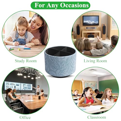 Round Leather Art Supply Organizer,Remote Control Holder,360 Degree Spinning,Multi-Functional Pencil Holder,4 Compartments Desktop Stationary Organizer(1-Carved Light Blue) - color: 1-Carved Light Blue