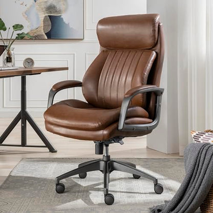 La-Z-Boy High-Back Ergonomic Office Chair, AIR Lumbar Support Leather Chair | Nova, 350lb Capacity Executive Task Chair, Padded Headrest & Arm, Layered Foam Seat Cushion, Swivel, Back Pain Relief, Cognac - color: Cognac